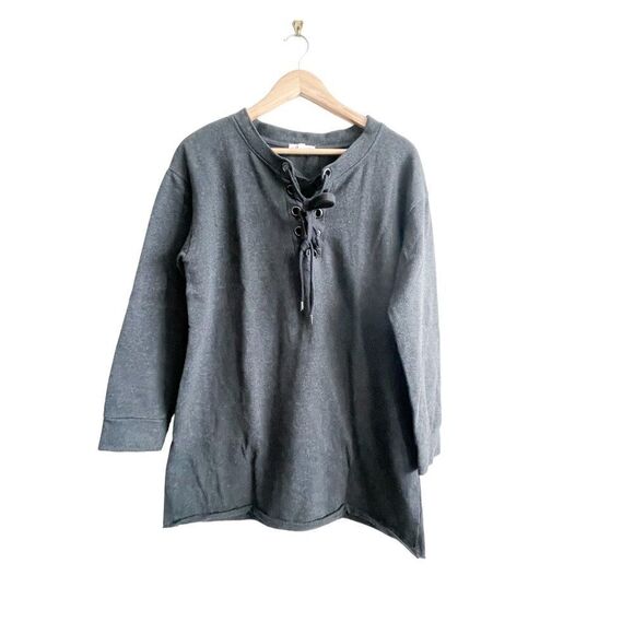 Socialite Tunic Sweater Gray Lace-Up Drop Shoulders Soft Women's M - Picture 1 of 9